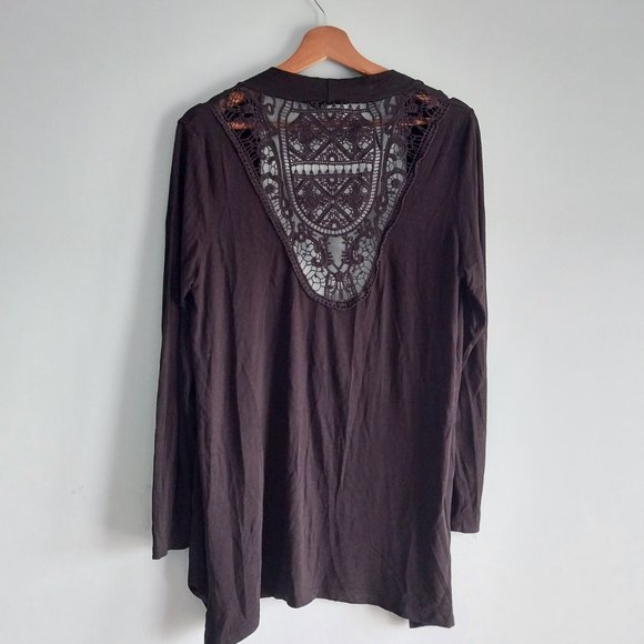 Black Crochet Back Kimono Cardigan - Picture 2 of 5